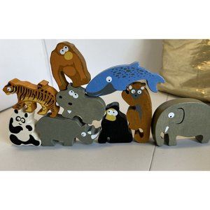 9 Colourful Wooden Balance Boat Endangered Animals Game replacement pieces